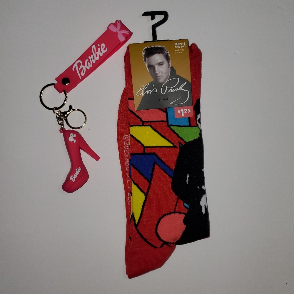 🐣SALE!🐰 His & Hers BARBIE HIGH HEEL SHOE Keychain & ELVIS PRESLEY SOCKS BUNDLE
